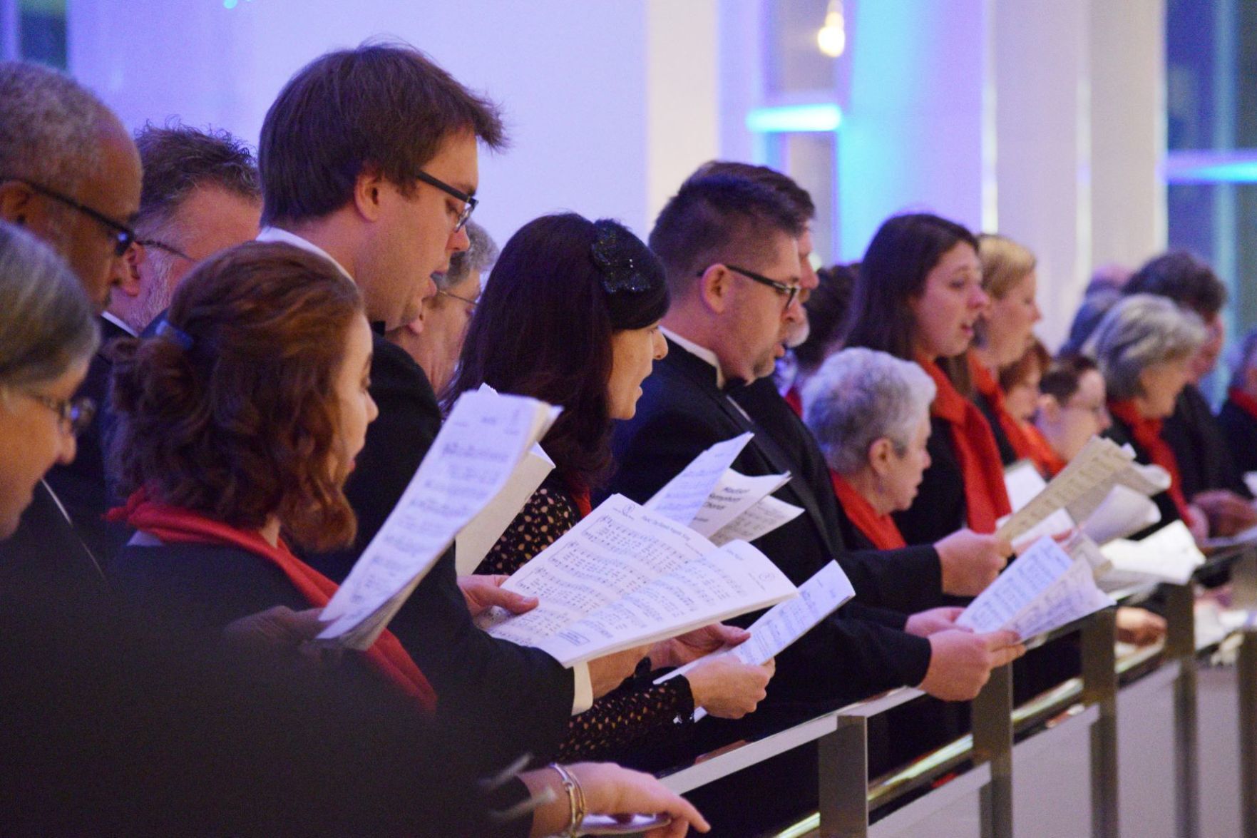 Carolers in Overture lobby